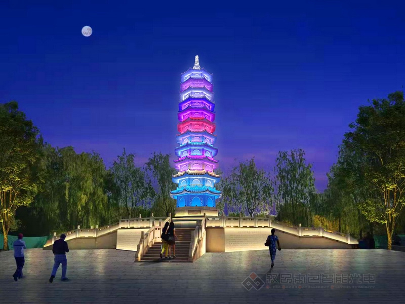 額敏河紀(jì)念塔亮化圖片